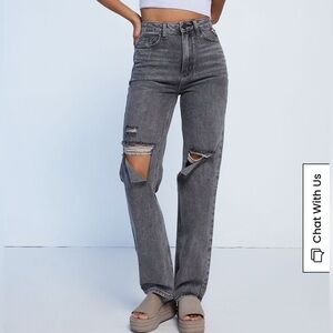 Women's Distressed Gray 90s Boyfriend Jeans